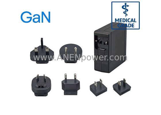 CHINA PD 65W GaN USB-C Adaptador AC Médico Fuente de alimentación enchufes intercambiables 5V 9V 12V 15V 20V Salida de múltiples voltajes proveedor