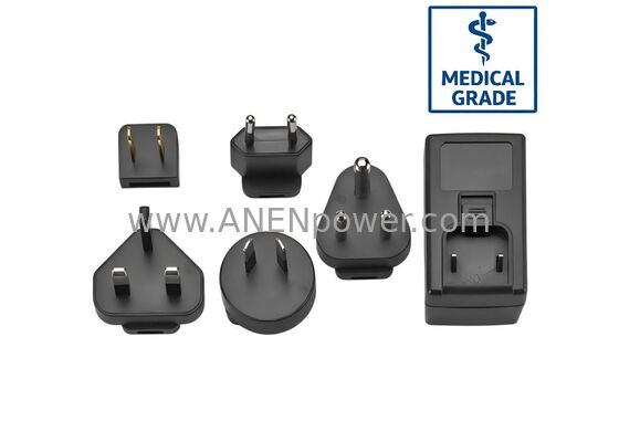 Adaptador CA/CC para uso hospitalario de 24 W, enchufe de pared intercambiable, estándar IEC60601 de alta eficiencia, salida estable de 12 V 2 A/24 V 1 A proveedor