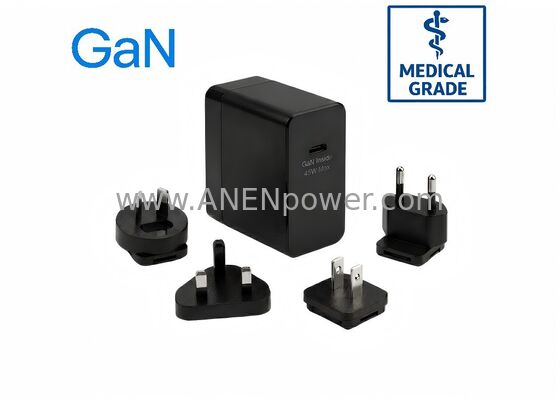 PD 45W GaN USB-C Adaptador AC Médico Fuente de alimentación enchufes intercambiables 5V 9V 12V 15V 20V Salida de múltiples voltajes