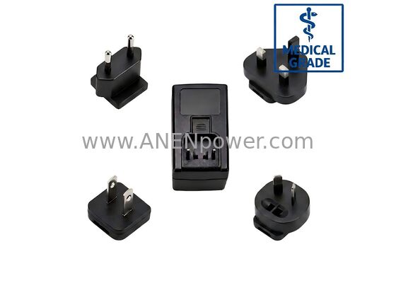 Adaptador CA/CC para uso hospitalario de 24 W, enchufe de pared intercambiable, estándar IEC60601 de alta eficiencia, salida estable de 12 V 2 A/24 V 1 A